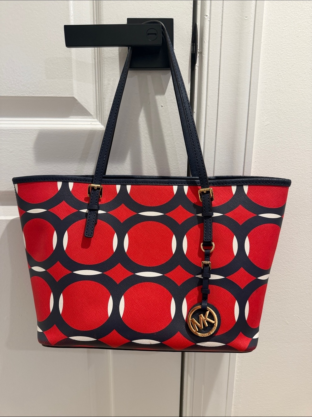 Michael Kors Red Navy Graphic Circle Tote